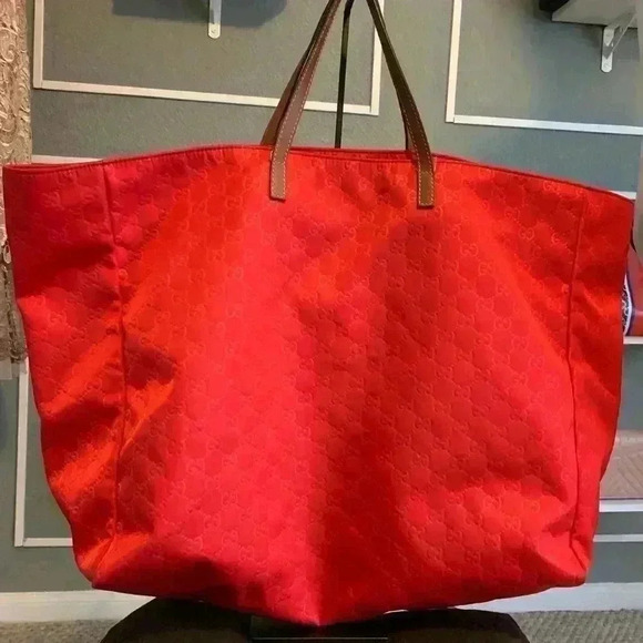 GUCCI GG pattern Large tote Duffle Bag Tote Bag Nylon Red - Picture 7 of 16